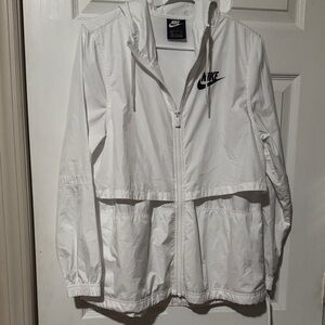 Nike White Hooded Windbreaker Jacket with Black Swoosh